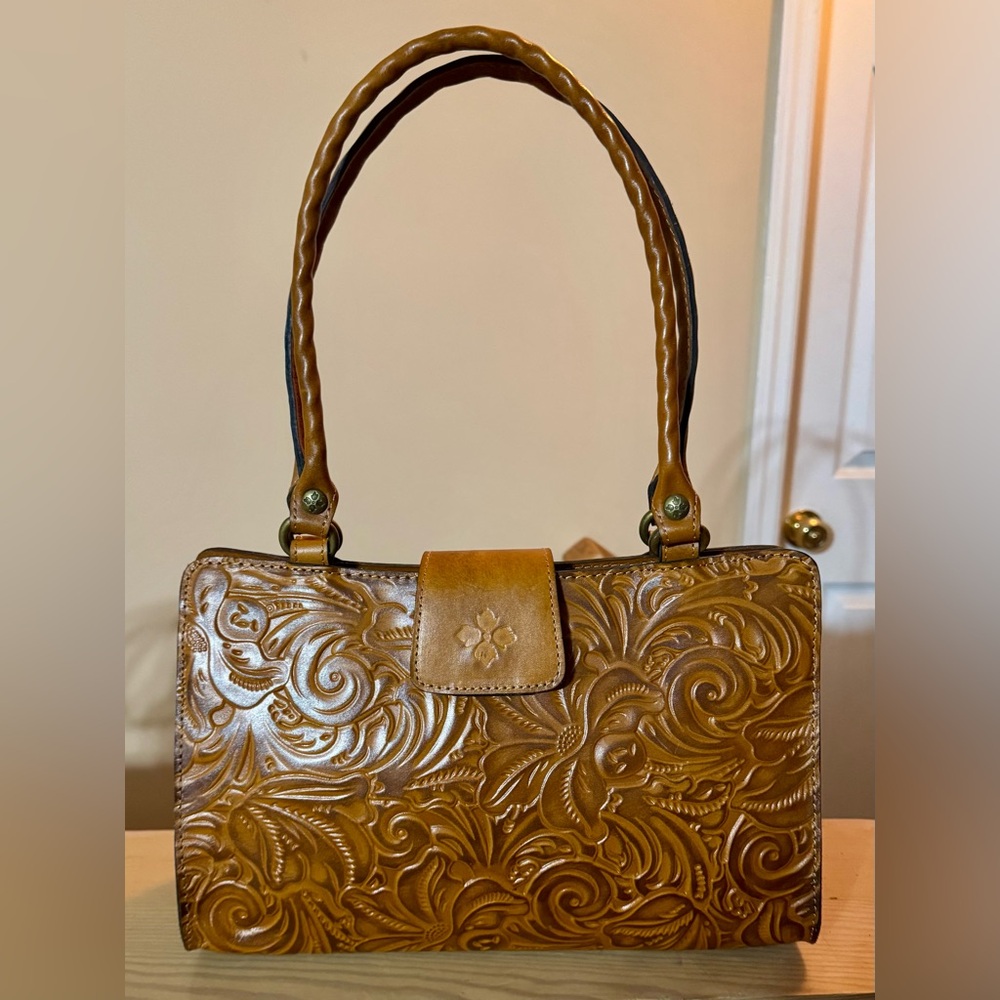Patricia Nash Tooled Leather Shoulder Bag in Cognac Brown
